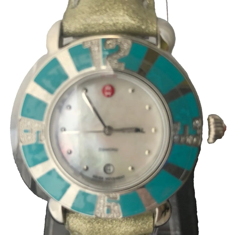 Michele Coral Turquoise 43 Diamonds Watch MW14B01F6025 SS Sapphire Crystal Swiss - Picture 6 of 16